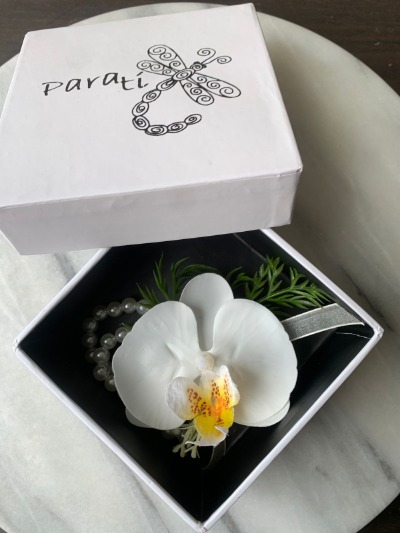 Corsage de orquídea artificial Phalaenopsis Blanca